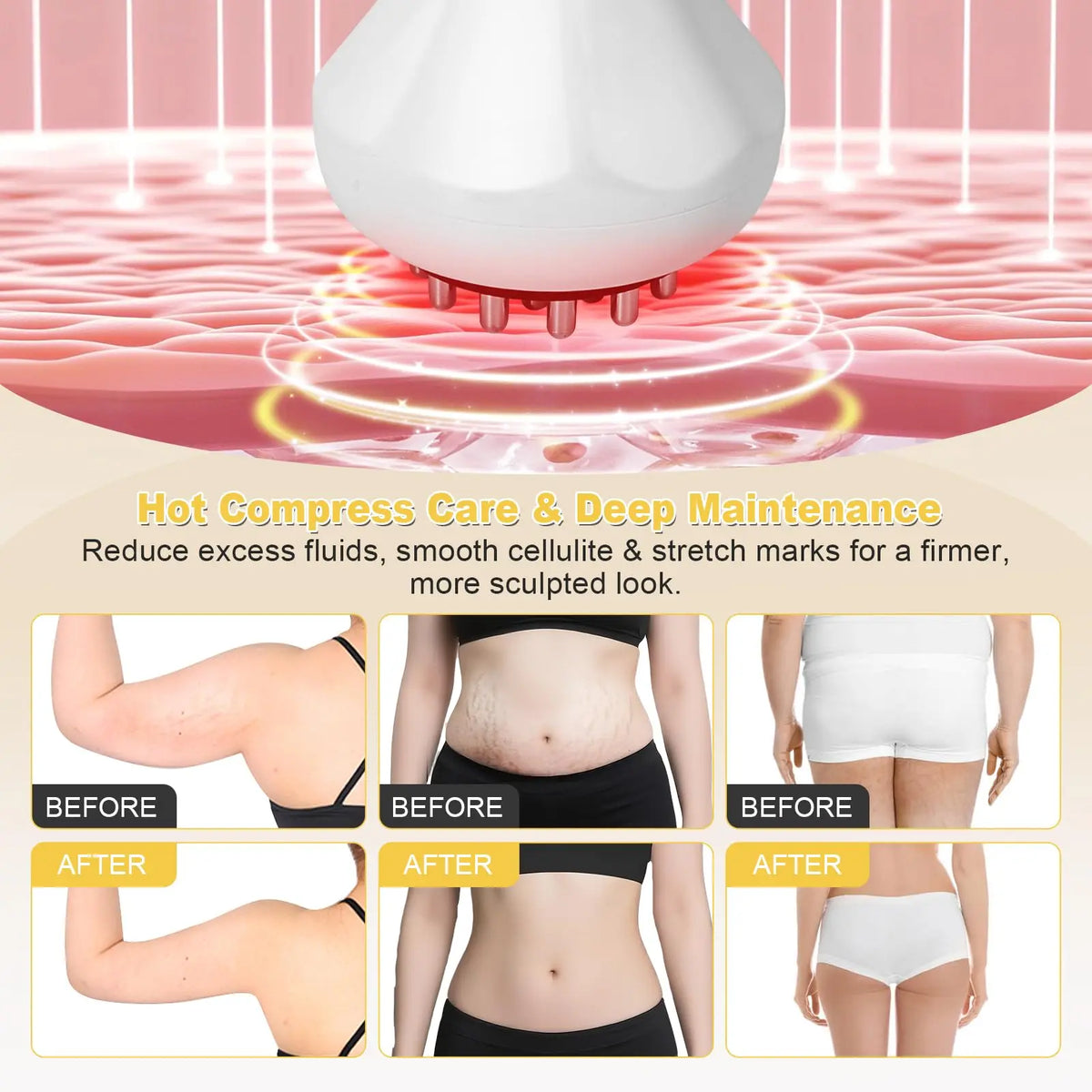 Lymphatic Drainage Massager Anti Cellulite Body Sculpting Machine for Stretch Marks Hot Compress Heating Vibration Pulse LED Light Therapy Belly Fat Burner Weight Loss Skin Tightening Slimming Device Electric Massager Pain Re