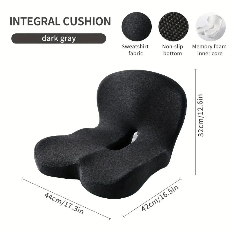 Memory Foam Seat Cushion with Backrest, Ergonomic Lumbar Support Office Chair Pad for Hip Pain, Washable Car & Home Use