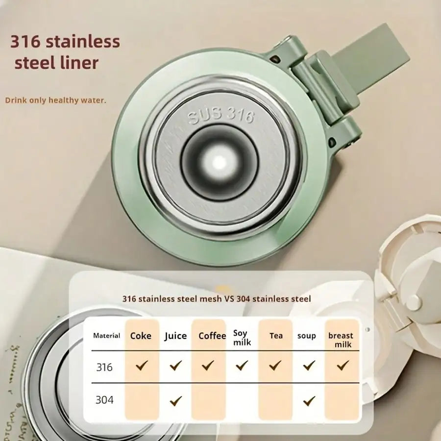 Stainless Steel Vacuum Insulated, Portable Thermal Water Bottle With Cup Lid & Carry Strap, Leakproof Hot Cold Flask For Travel Outdoor Office
