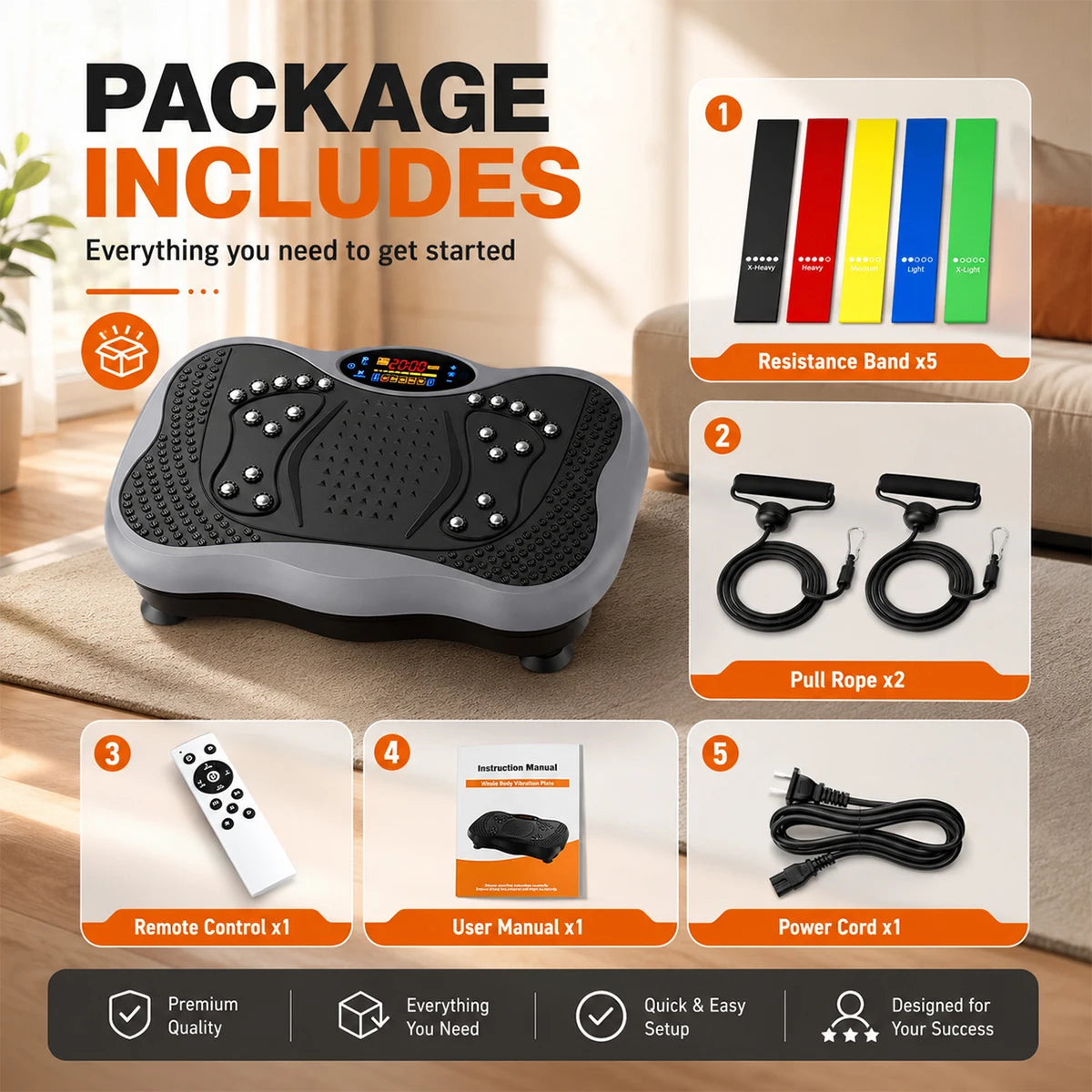 Whole‑Body Vibration Plate Exercise Machine, Multi‑Speed Vibration Fitness Platform With Bluetooth Speaker, Remote Control, Resistance Bands & Loop Bands for Full‑Body Home Workout Training
