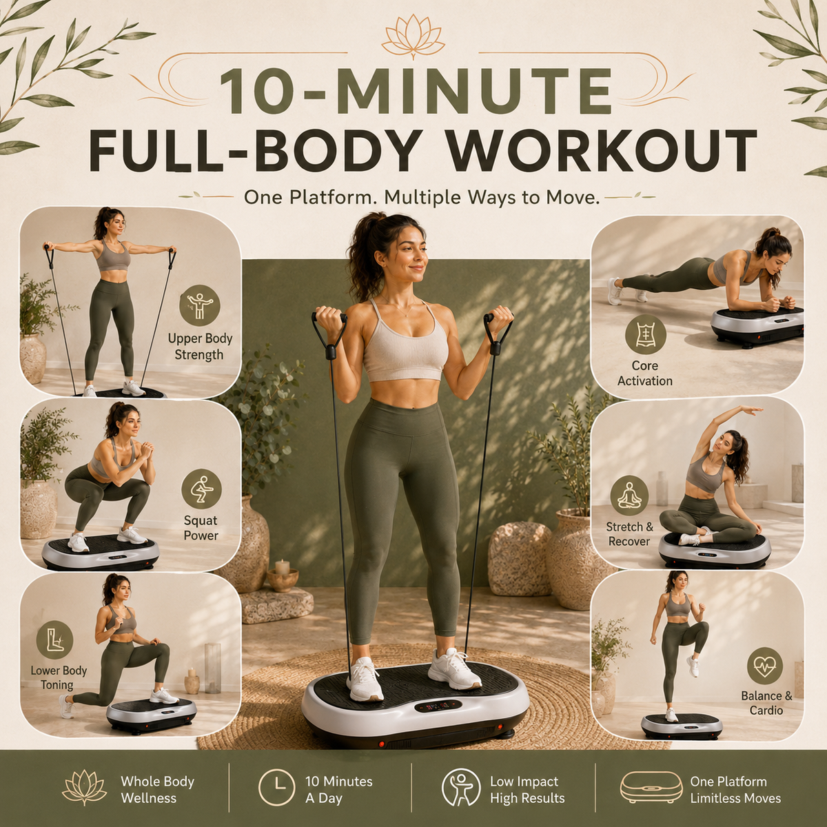 Whole‑Body Vibration Plate Exercise Machine, Multi‑Speed Vibration Fitness Platform With Bluetooth Speaker, Remote Control, Resistance Bands & Loop Bands for Full‑Body Home Workout Training