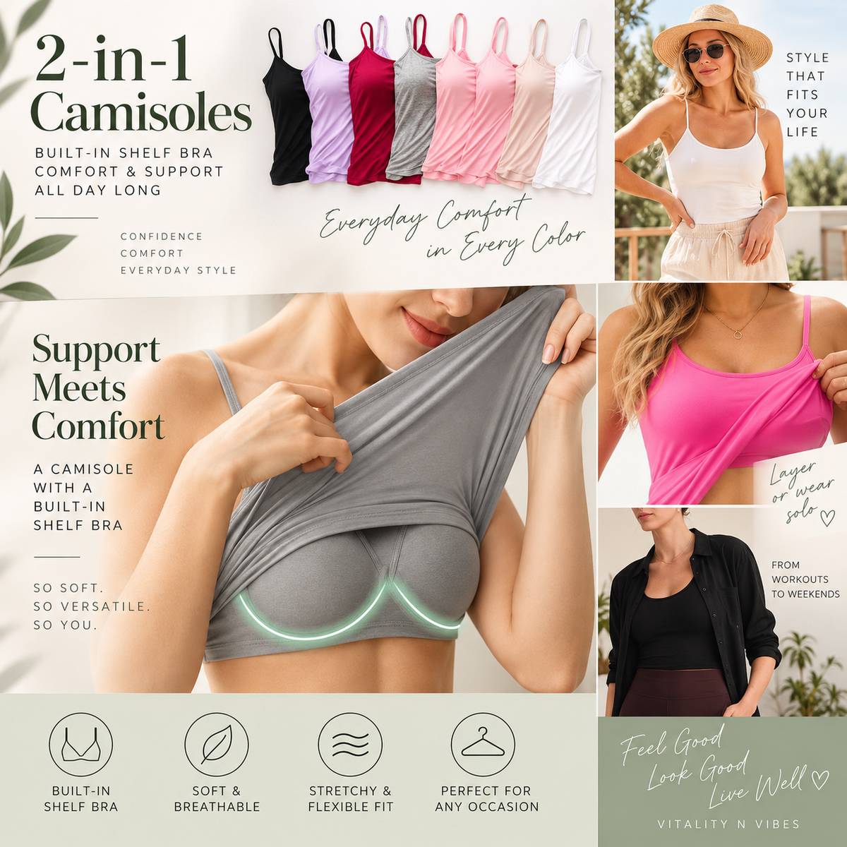 Cami Bra – Women's Camisole With Built In Padded Bra Vest Dropshipping As Seen on Tiktok Pink Top For Women Pajamas Home Wear