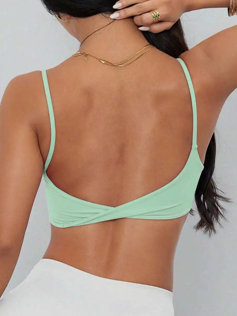 ATTRACO Women's Sports Bra, Twist Back Design, Fashionable Solid Color Sports Tank Top, With Removable Pads, Suitable For Yoga,
