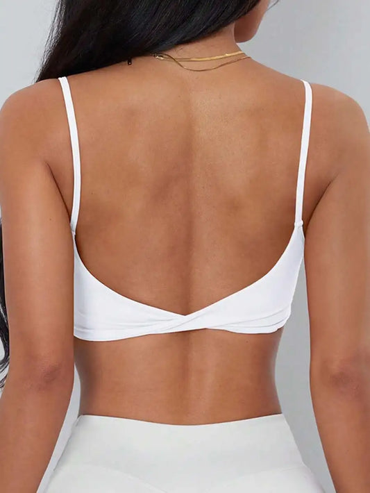 ATTRACO Women's Sports Bra, Twist Back Design, Fashionable Solid Color Sports Tank Top, With Removable Pads, Suitable For Yoga,