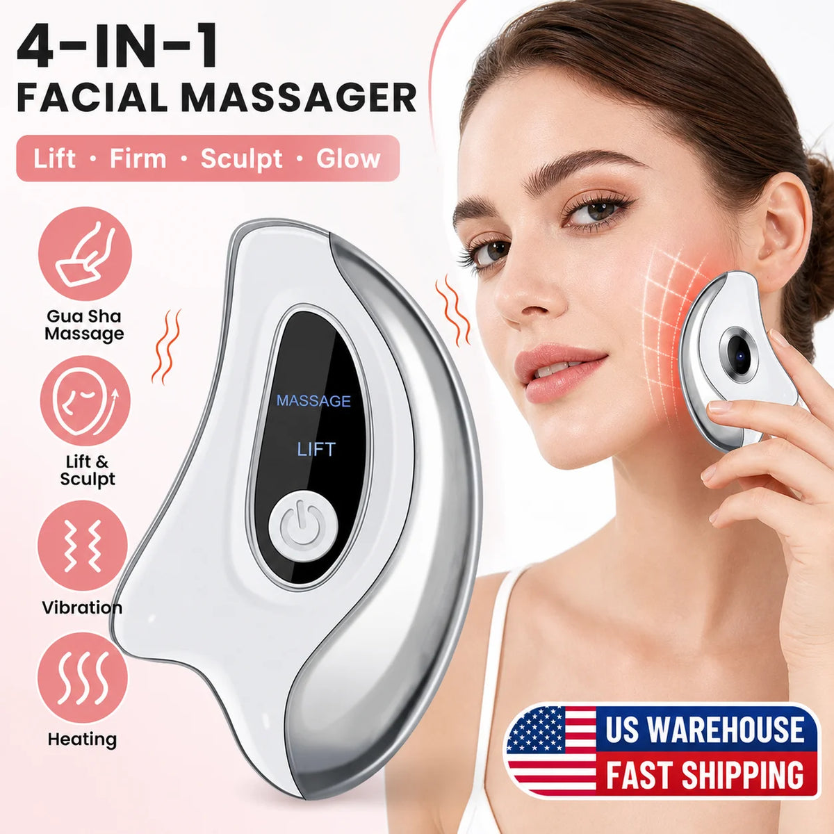 Electric Heated Gua Sha Tool, Hot Compress Face Massager, Facial Massager with Vibration, Beauty Device for Face & Neck, Skin Firming Device for Facial Sculpting, Gift for Women