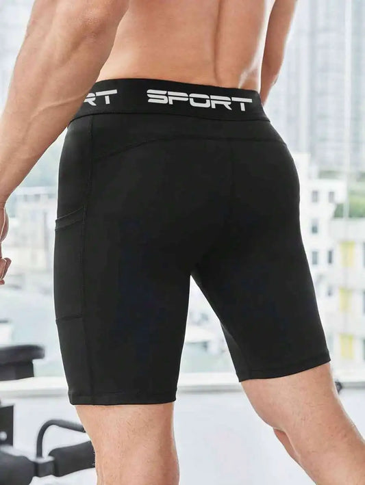 Mens Sport Compression Shorts With Pockets Quick Dry Breathable Athletic Training Underwear