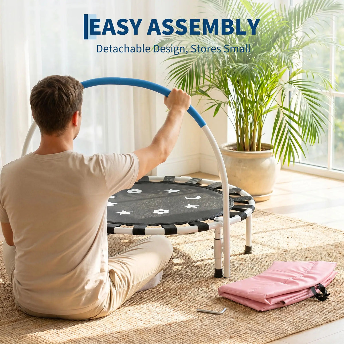 36 Inch Foldable Toddler Trampoline With Handle And Safety Pad Soft Foam Grip For Kids Ages 3 To 6 Collapsible Space Saving Design Ideal Gift For Indoor And Outdoor Use