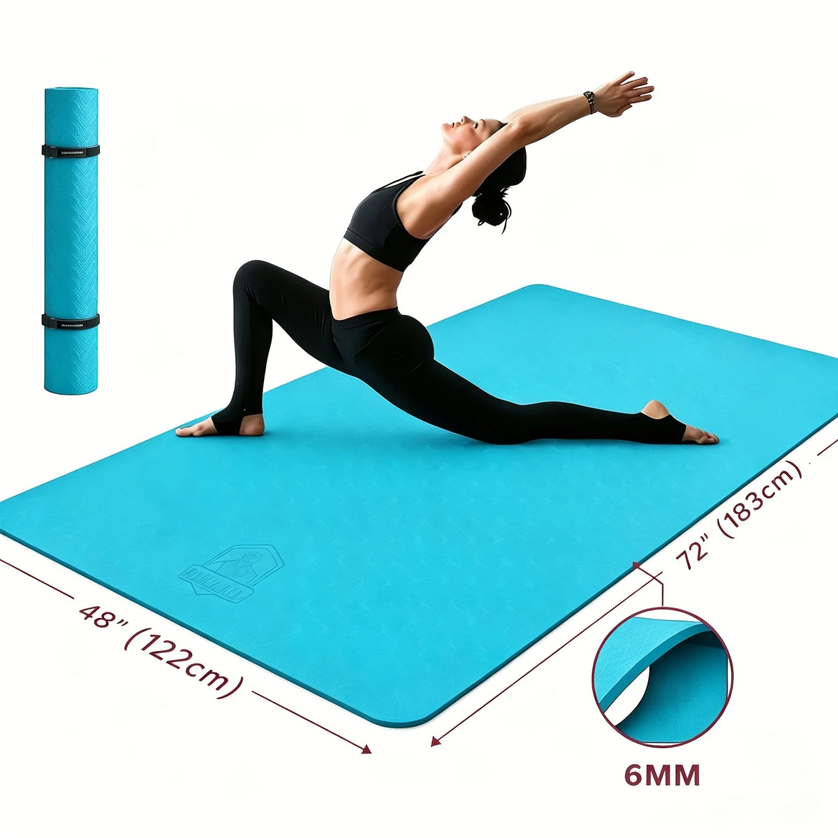 HAPBEAR Extra Large Yoga Mat,48×72 Inch TPE 6mm/8mm Double‑Sided Non‑Slip Wide Fitness Mat with Bag Straps for Home Gym Pilates Workouts