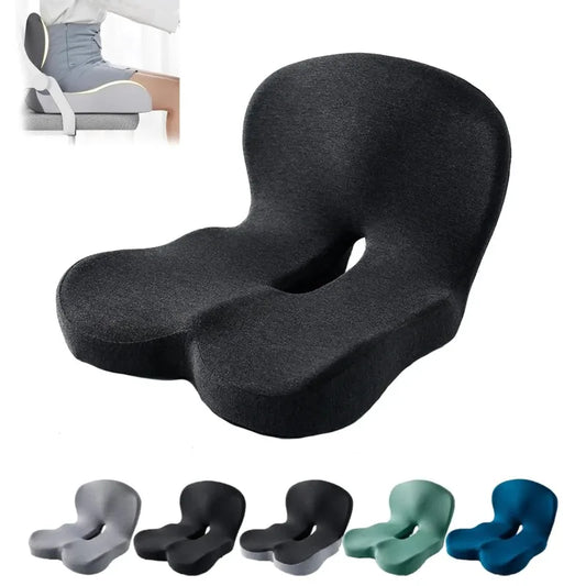 Memory Foam Seat Cushion with Backrest, Ergonomic Lumbar Support Office Chair Pad for Hip Pain, Washable Car & Home Use