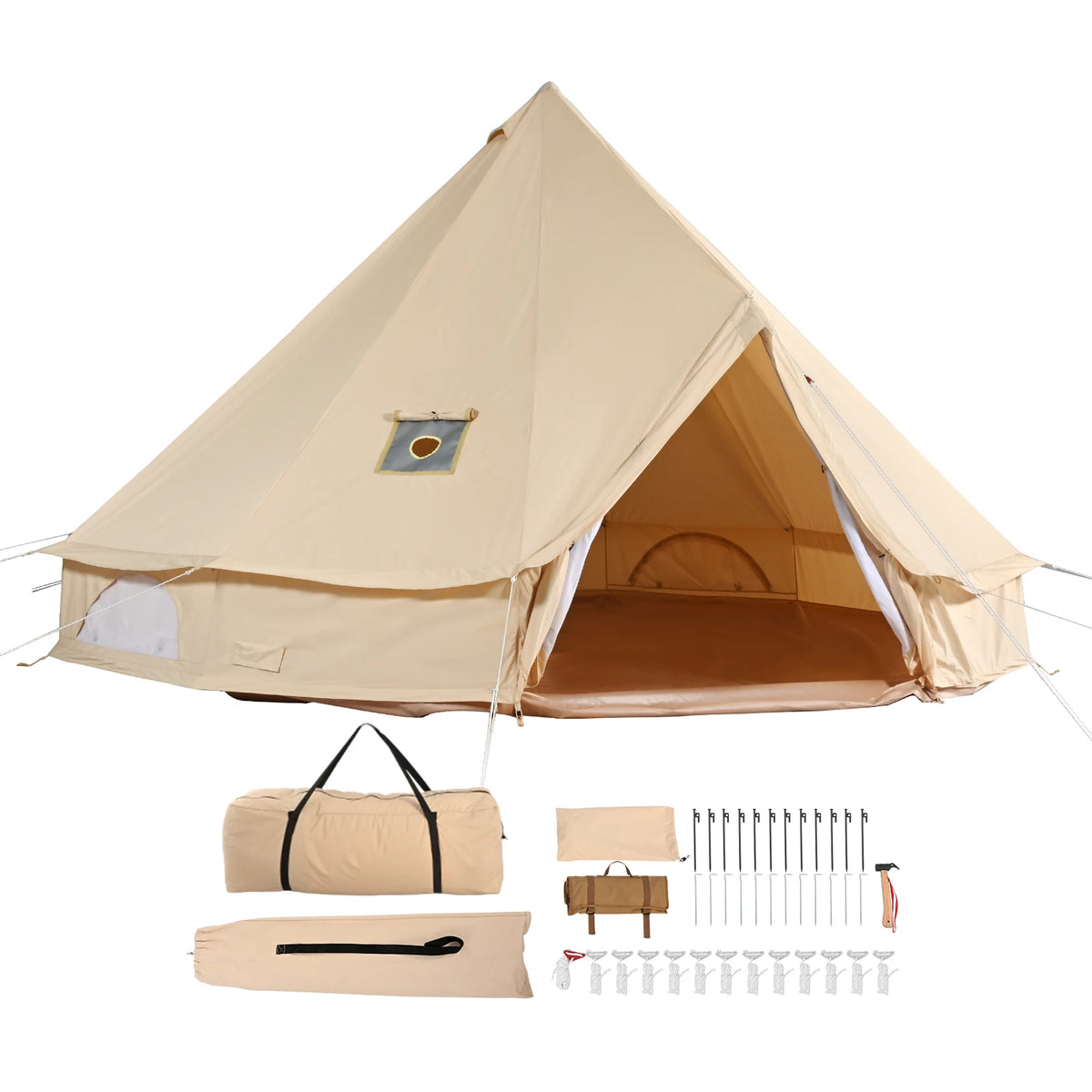 SucceBuy Canvas Bell Tent 4 Seasons 5 m/16/4" Yurt Tent Canvas Tent for Camping with Stove Breathable Tent, Holds up to 8 people