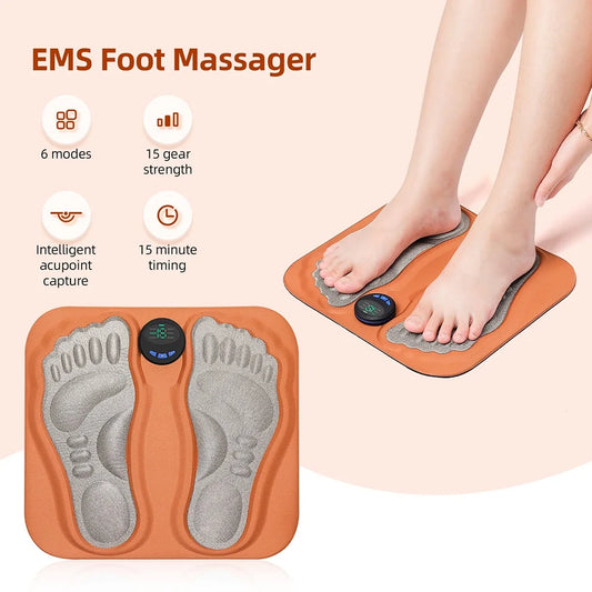 EMS Foot Massager Mat Electric Foot Massage Pad 15 Levels Intensity Foot Stimulator for Relaxation Muscle Leg Massage Portable Rechargeable Foot Massager