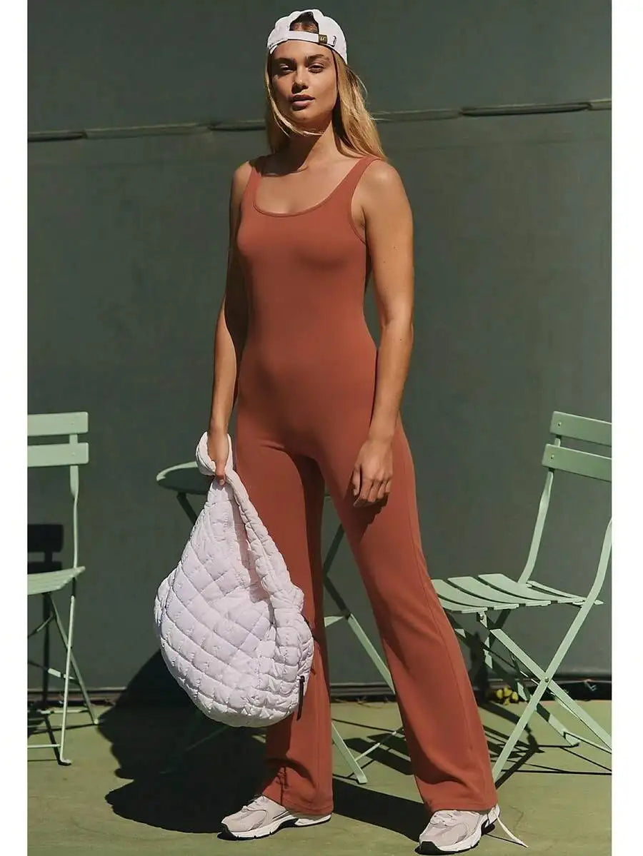 Speed mate Women's Sleeveless Yoga Jumpsuit With Butt Lifting Effect And Backless Design, Flare Bell Bottoms Shapewear Bodysuit