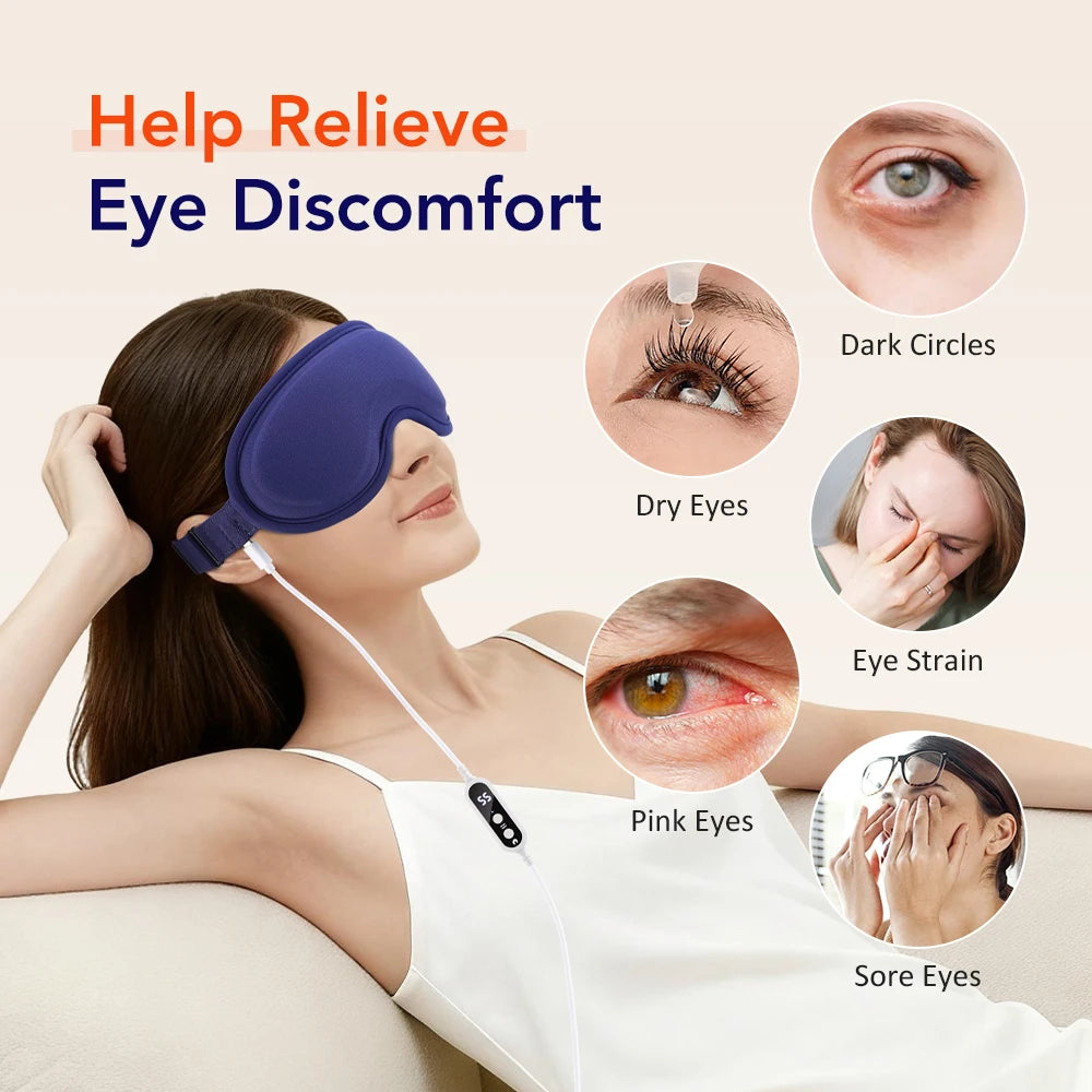 3D Rechargeable Heated Eye Mask Adjustable Heat Massage for Dry Eyes Relieves Eye Strain Sleep Aid Eyeshade for Office And Home
