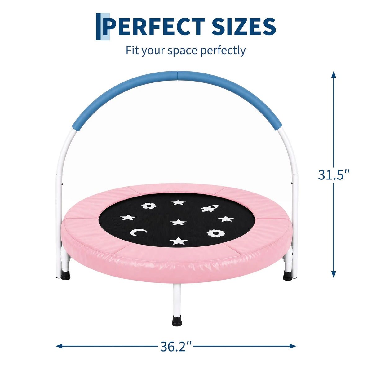 36 Inch Foldable Toddler Trampoline With Handle And Safety Pad Soft Foam Grip For Kids Ages 3 To 6 Collapsible Space Saving Design Ideal Gift For Indoor And Outdoor Use