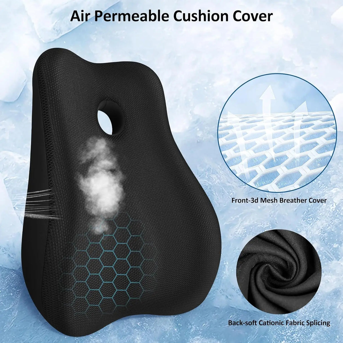 Ergonomic Memory Foam Seat Cushion & Lumbar Pillow Set, Cooling Mesh Cover, Non-Slip Base, Adjustable Straps for Office, Gaming, Car Chair