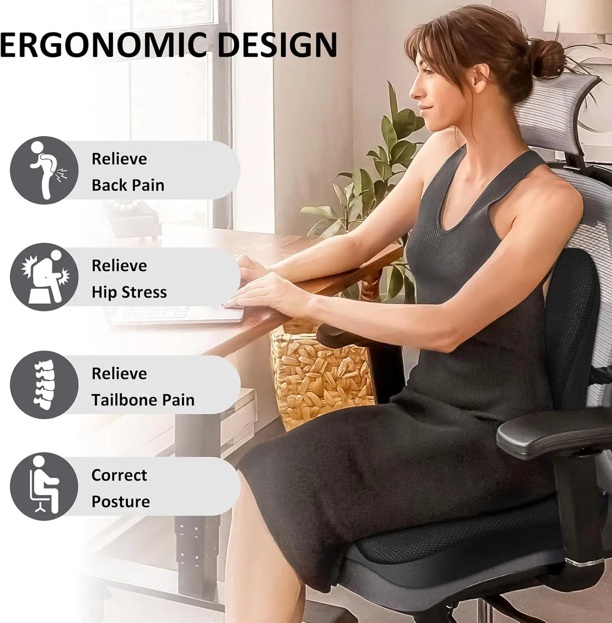 Ergonomic Memory Foam Seat Cushion & Lumbar Pillow Set, Cooling Mesh Cover, Non-Slip Base, Adjustable Straps for Office, Gaming, Car Chair