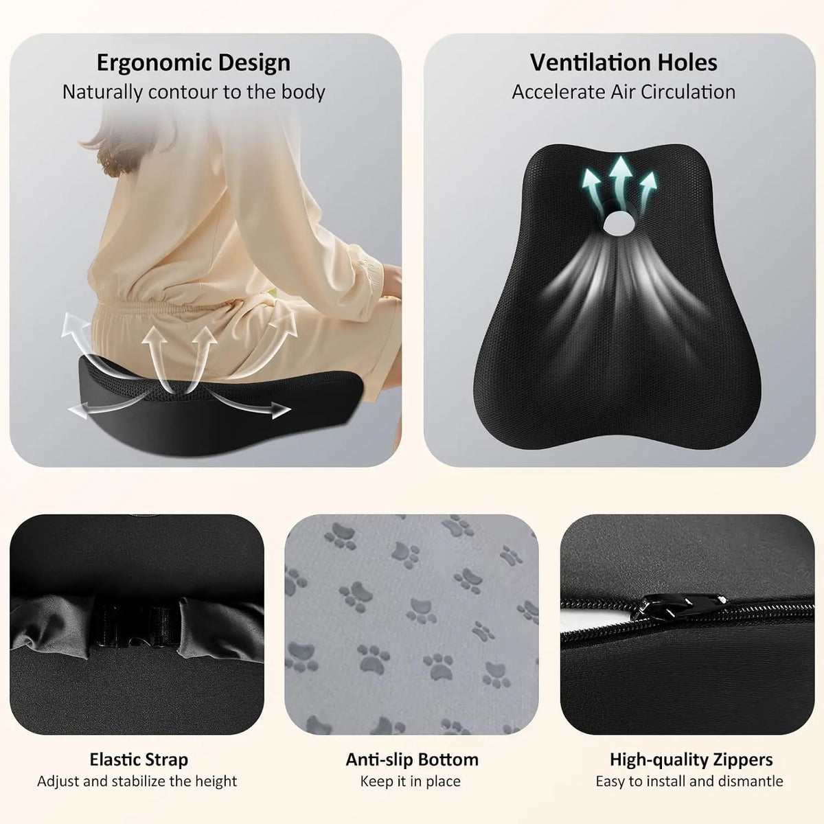 Ergonomic Memory Foam Seat Cushion & Lumbar Pillow Set, Cooling Mesh Cover, Non-Slip Base, Adjustable Straps for Office, Gaming, Car Chair