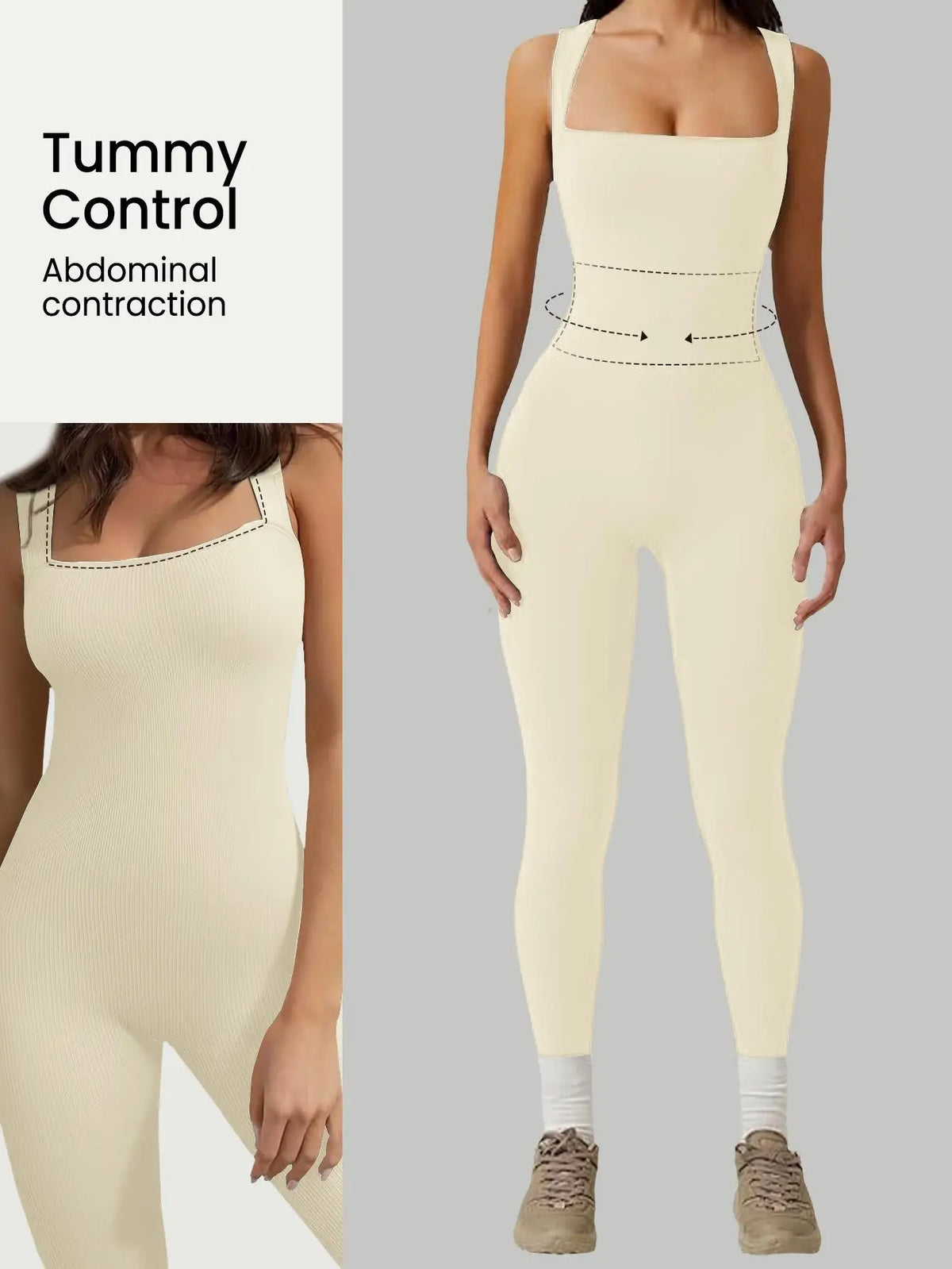 Women's Workout Jumpsuits Square Neck Sleeveless Unitards Bodycon Pants Romper