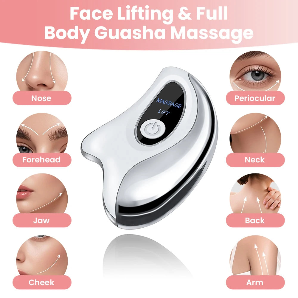 Electric Heated Gua Sha Tool, Hot Compress Face Massager, Facial Massager with Vibration, Beauty Device for Face & Neck, Skin Firming Device for Facial Sculpting, Gift for Women