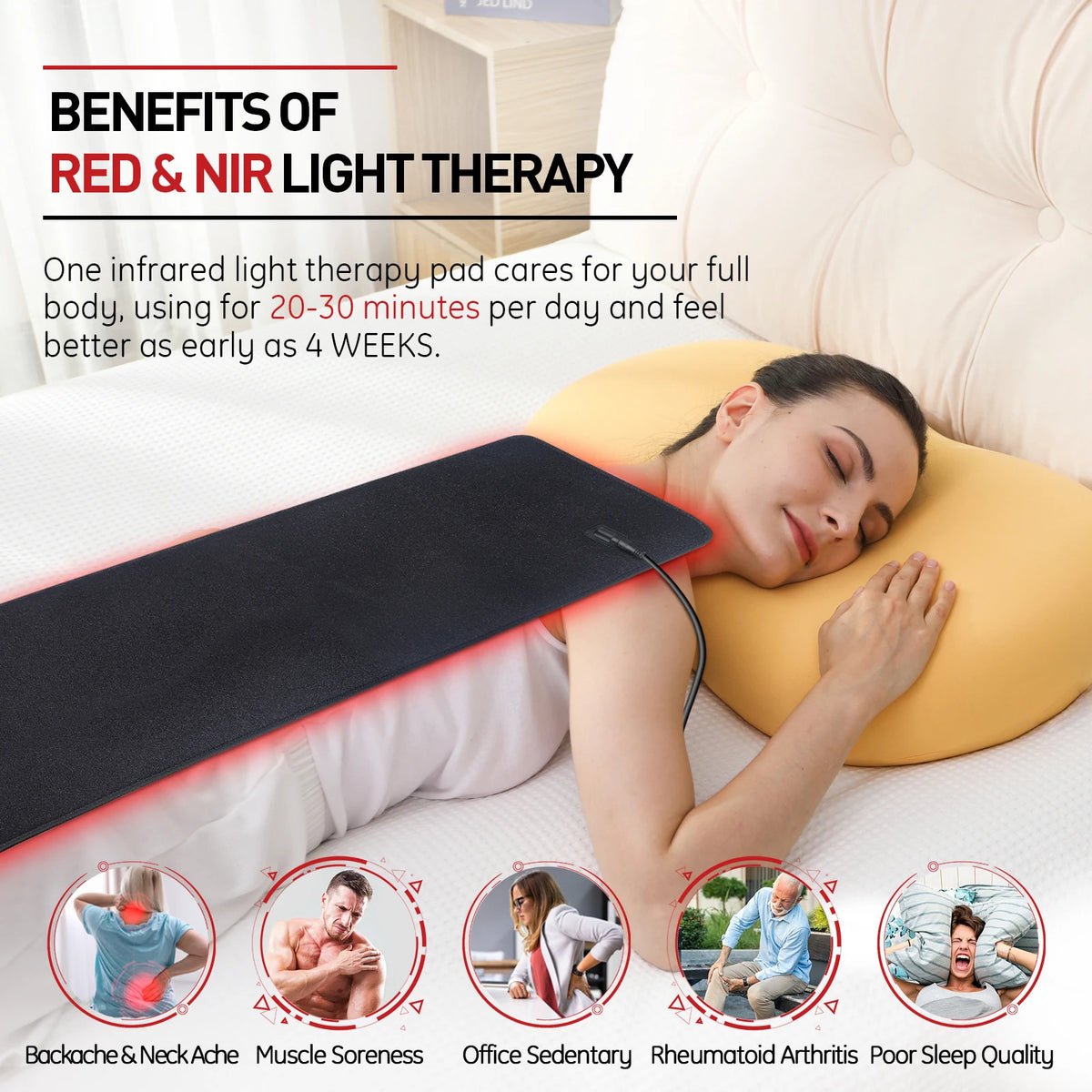 Red Light Therapy Heating Pad for Body Device Cushion Mat Waist Back Shoulder Muscle Pain Relief Relax Infrared Light