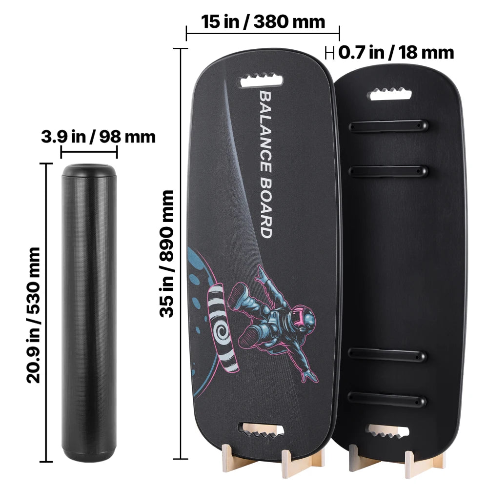 Ye Balance Board: 2-in-1 Wobble Board Trainer for Adults, Premium Wooden Balance Training Equipment with Roller, Magnetic Stoppers, Storage Rack, for Core Workouts, Surf Training & Physical Therapy