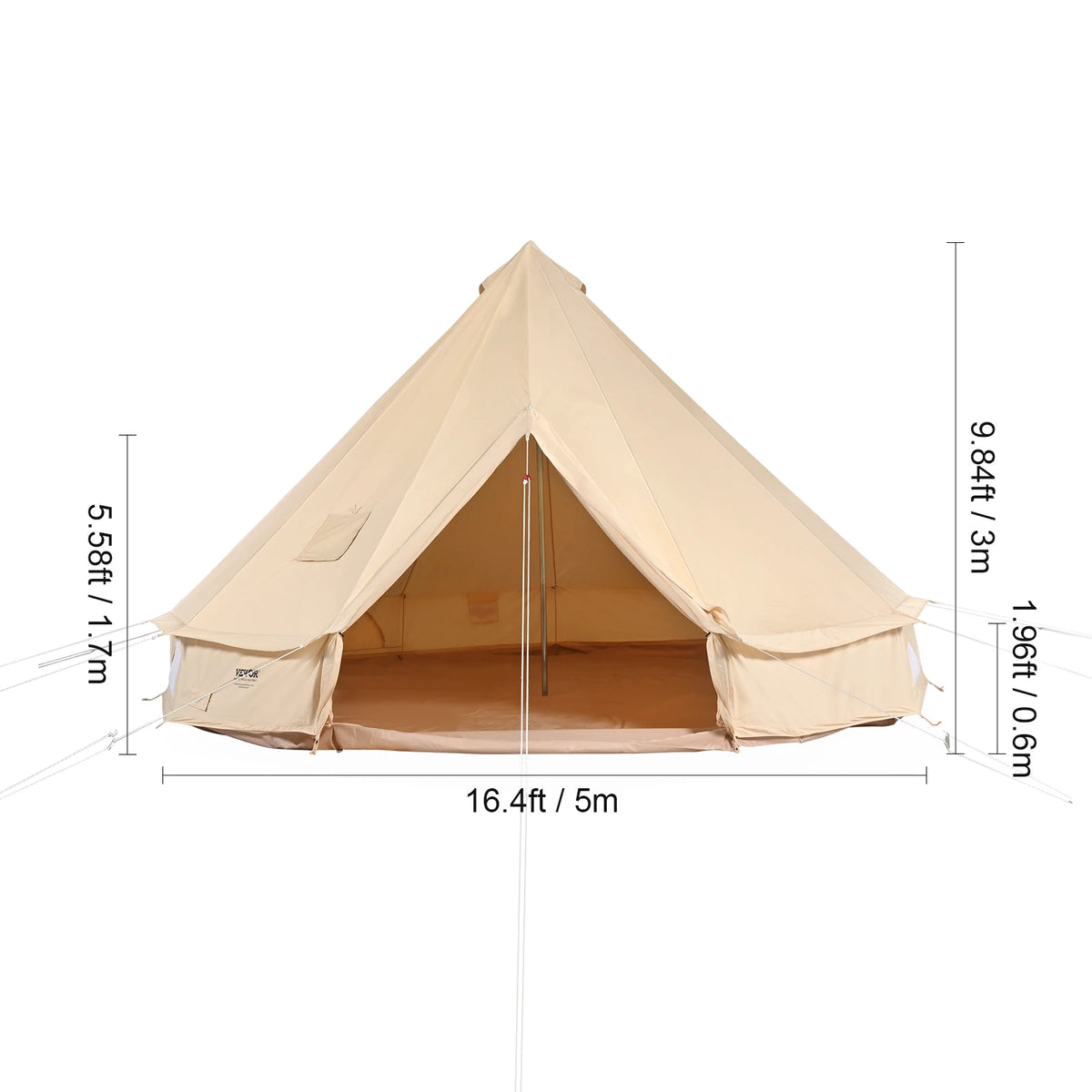 SucceBuy Canvas Bell Tent 4 Seasons 5 m/16/4" Yurt Tent Canvas Tent for Camping with Stove Breathable Tent, Holds up to 8 people
