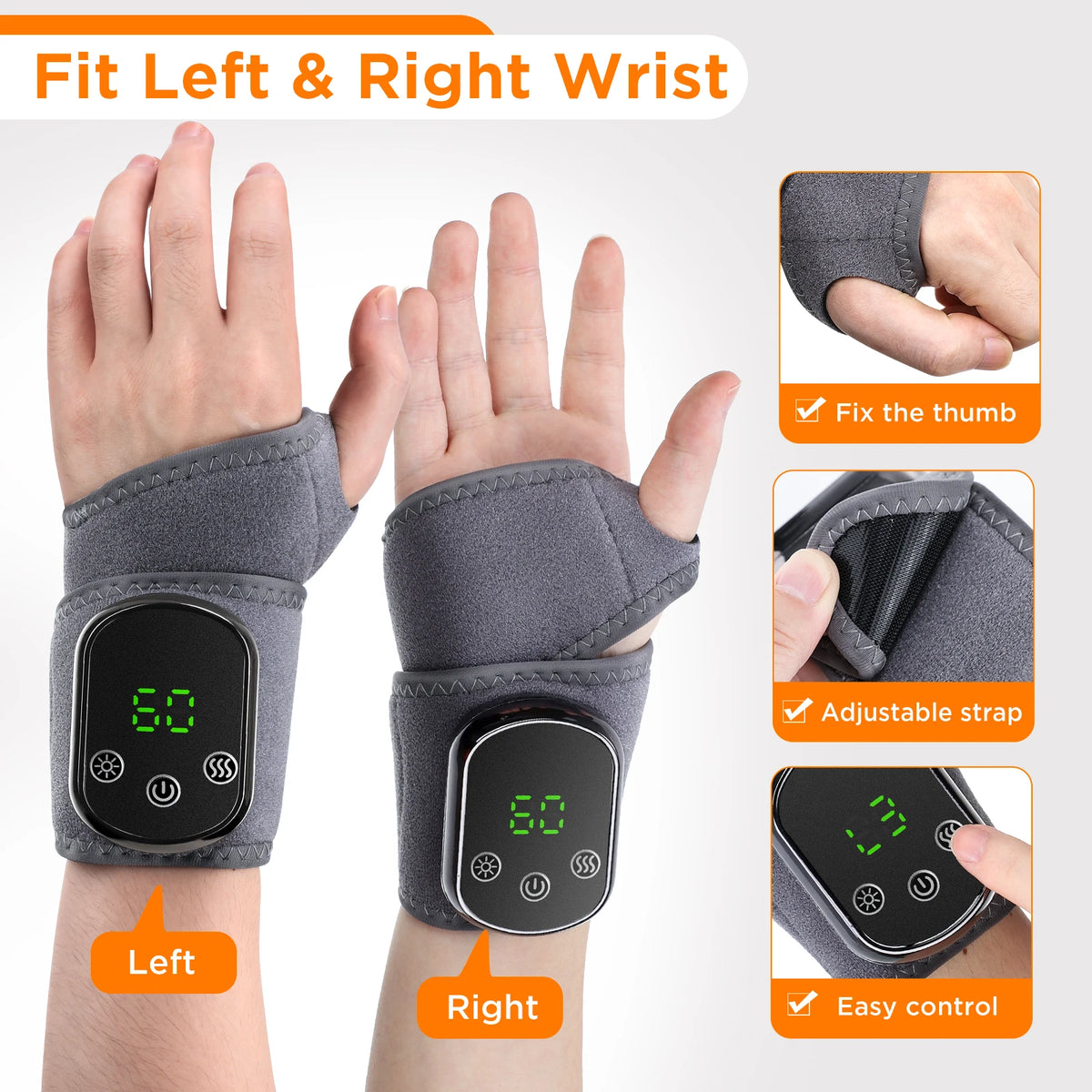 Heated Wrist Brace with Vibration Massage 5 Heat Levels 3 Vibration Modes USB Rechargeable Wrist Warmer Support for Men Women
