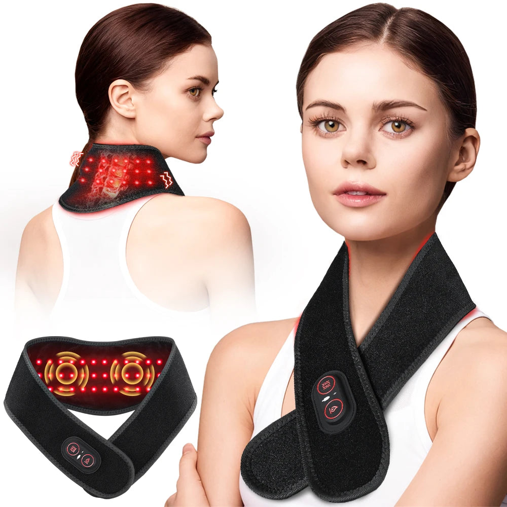 Red Light Therapy for Neck & Shoulder, 660nm & 850nm Infrared Massager with Heat Vibration, Cordless Portable Pain Relief Heated Pads