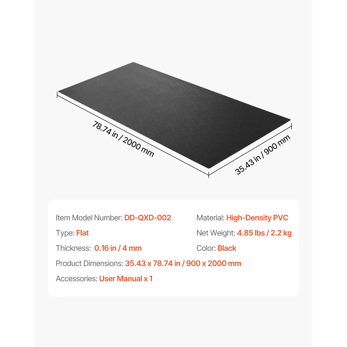 VEVOR Treadmill Mat for Carpet Floor Thickness High Density PVC Waterproof Non-slip Mat for Elliptical Home Gym