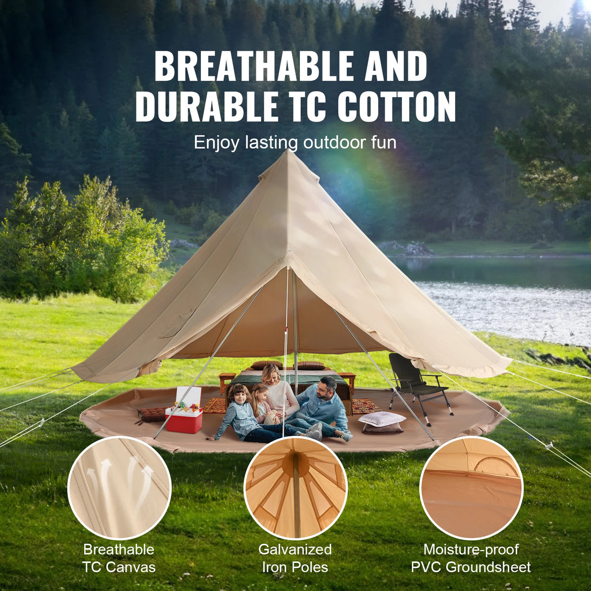 SucceBuy Canvas Bell Tent 4 Seasons 5 m/16/4" Yurt Tent Canvas Tent for Camping with Stove Breathable Tent, Holds up to 8 people