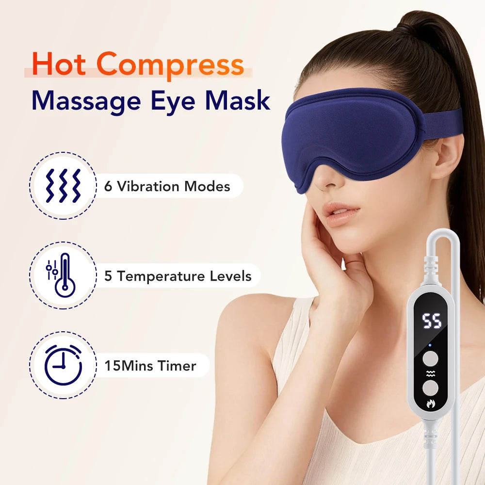3D Rechargeable Heated Eye Mask Adjustable Heat Massage for Dry Eyes Relieves Eye Strain Sleep Aid Eyeshade for Office And Home