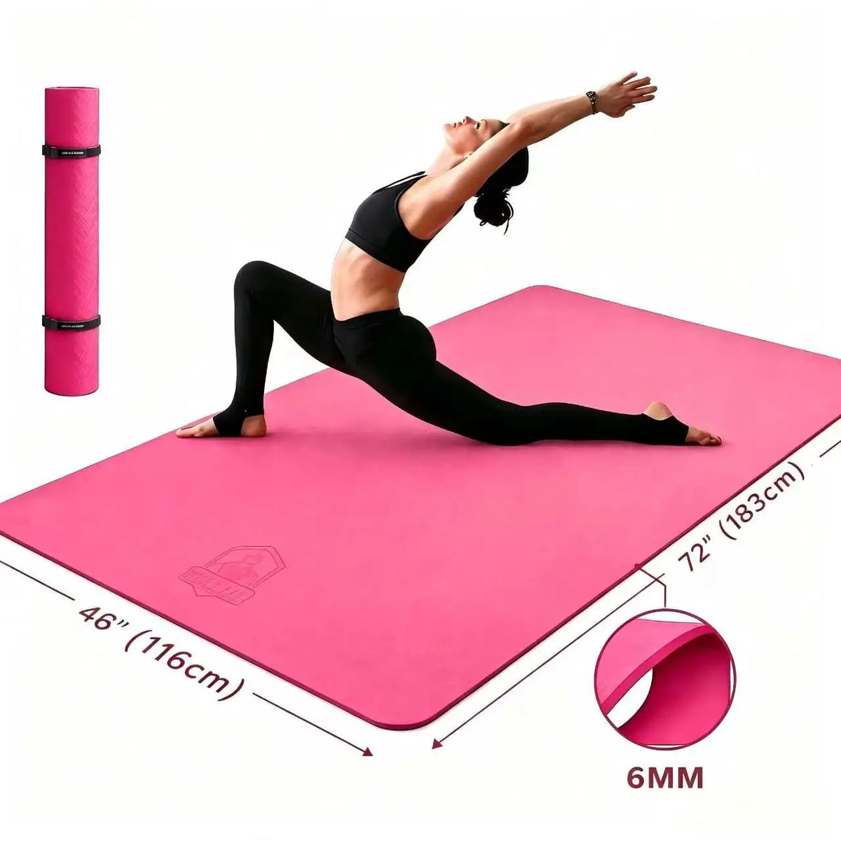 HAPBEAR Extra Large Yoga Mat,48×72 Inch TPE 6mm/8mm Double‑Sided Non‑Slip Wide Fitness Mat with Bag Straps for Home Gym Pilates Workouts