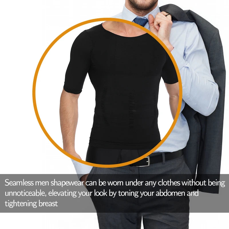 2 PCS Men Slimming Underwear Compression T-Shirt Undershirt Muscle Knitting Tank Tops Tummy Control Gym Work out Short Sleeve Shapewear High Stretch Breathable Body Shaper
