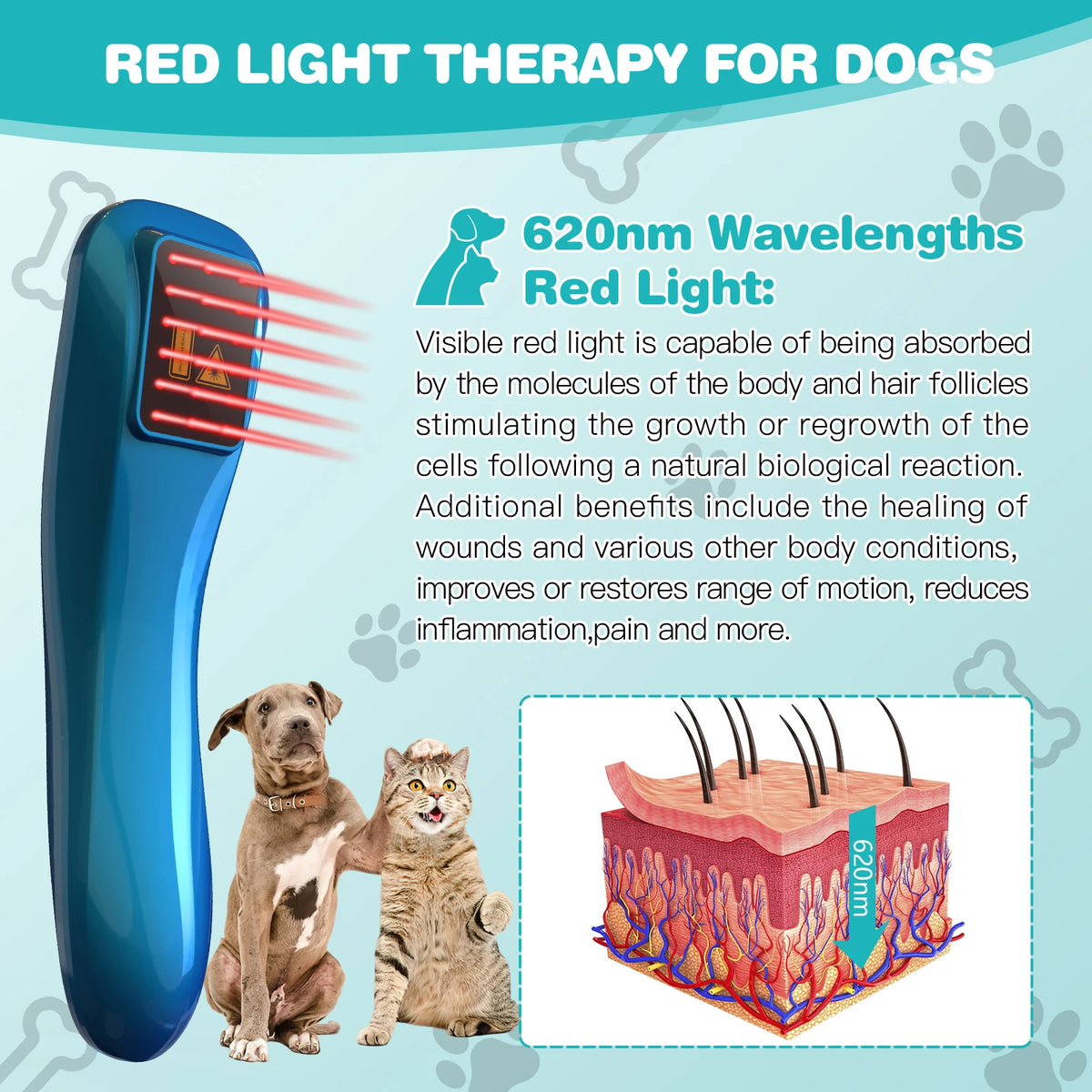 Red Light Therapy Device 18x620nm for Pet Body Pain Relief Veterinary Infrared Joint Muscle Rehabilitation Wand Home Arthritis Care