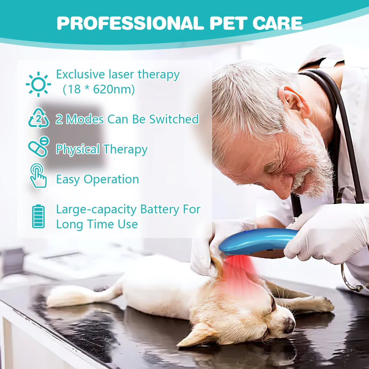 Red Light Therapy Device 18x620nm for Pet Body Pain Relief Veterinary Infrared Joint Muscle Rehabilitation Wand Home Arthritis Care