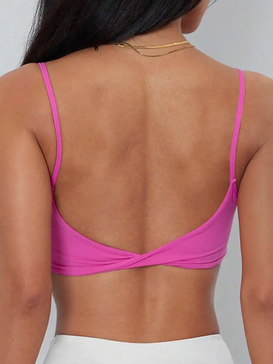 ATTRACO Women's Sports Bra, Twist Back Design, Fashionable Solid Color Sports Tank Top, With Removable Pads, Suitable For Yoga,