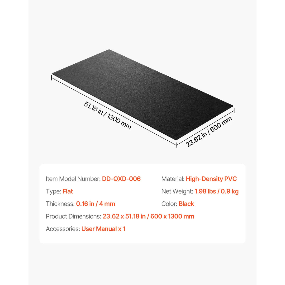 VEVOR Treadmill Mat for Carpet Floor Thickness High Density PVC Waterproof Non-slip Mat for Elliptical Home Gym
