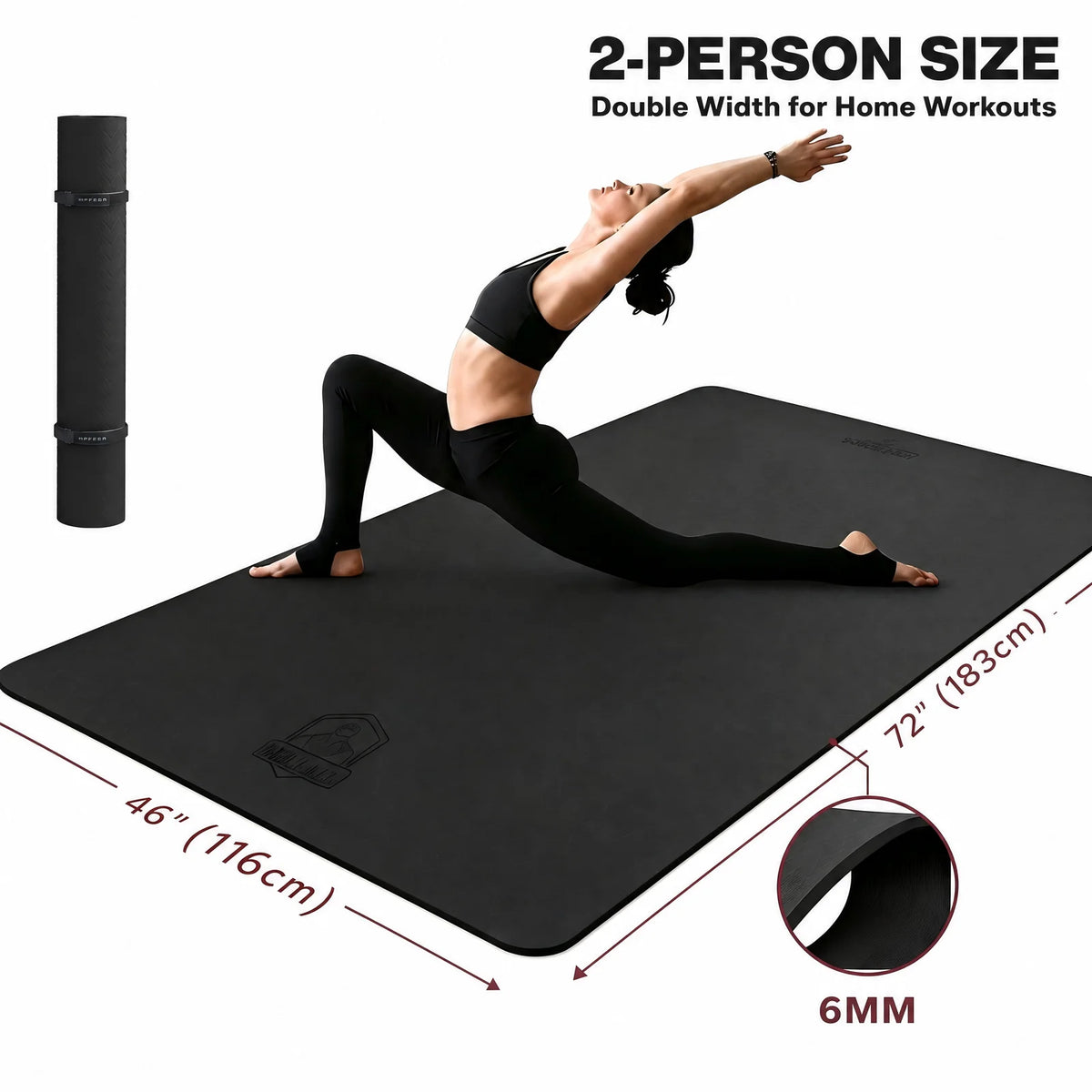 HAPBEAR Extra Large Yoga Mat,48×72 Inch TPE 6mm/8mm Double‑Sided Non‑Slip Wide Fitness Mat with Bag Straps for Home Gym Pilates Workouts