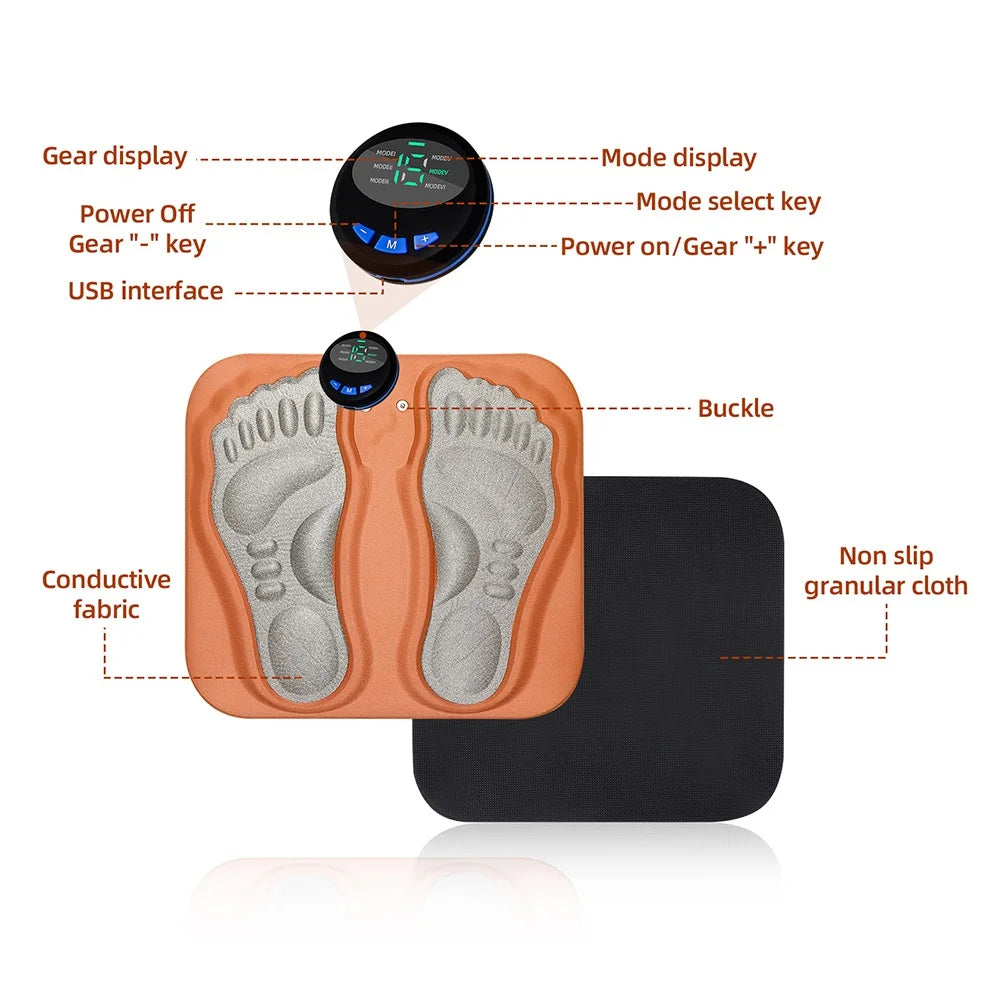 EMS Foot Massager Mat Electric Foot Massage Pad 15 Levels Intensity Foot Stimulator for Relaxation Muscle Leg Massage Portable Rechargeable Foot Massager