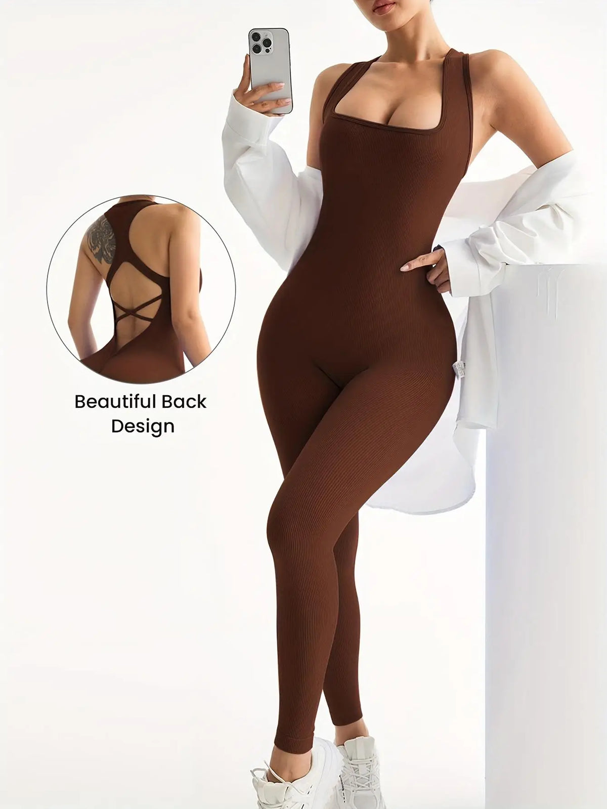 Women's Seamless Quick-Dry Yoga Jumpsuit - High-elasticity Cross-Back Strapless Square Neck Workout outfit for Gym, Fitness & Casual Wear