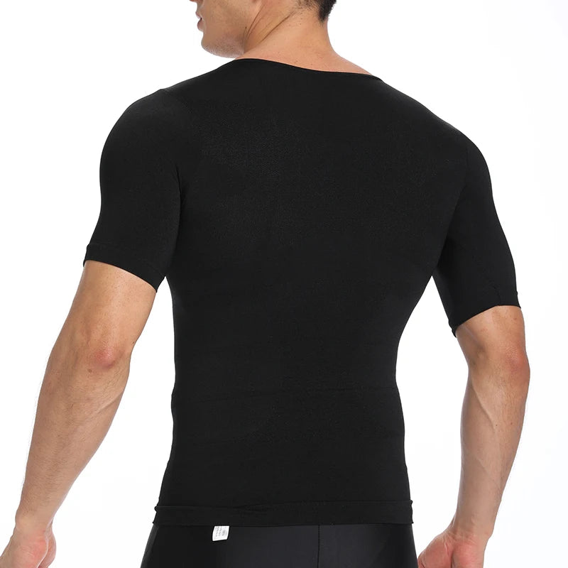 2 PCS Men Slimming Underwear Compression T-Shirt Undershirt Muscle Knitting Tank Tops Tummy Control Gym Work out Short Sleeve Shapewear High Stretch Breathable Body Shaper