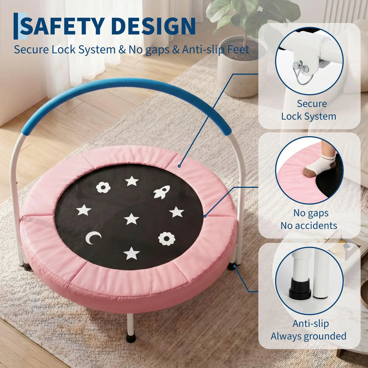 36 Inch Foldable Toddler Trampoline With Handle And Safety Pad Soft Foam Grip For Kids Ages 3 To 6 Collapsible Space Saving Design Ideal Gift For Indoor And Outdoor Use