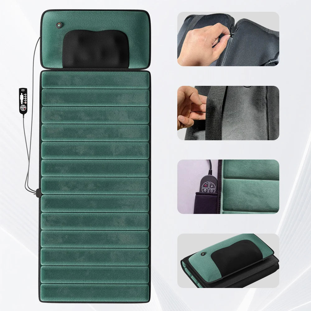 Full Body Massage Mat with Heat, Detachable Massager Pad for Deep Tissue Pain Relief, 10 Vibrating Motors for Relaxation at Home or Office