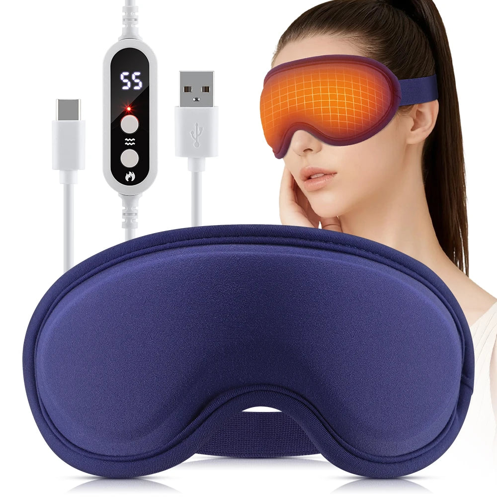 3D Rechargeable Heated Eye Mask Adjustable Heat Massage for Dry Eyes Relieves Eye Strain Sleep Aid Eyeshade for Office And Home