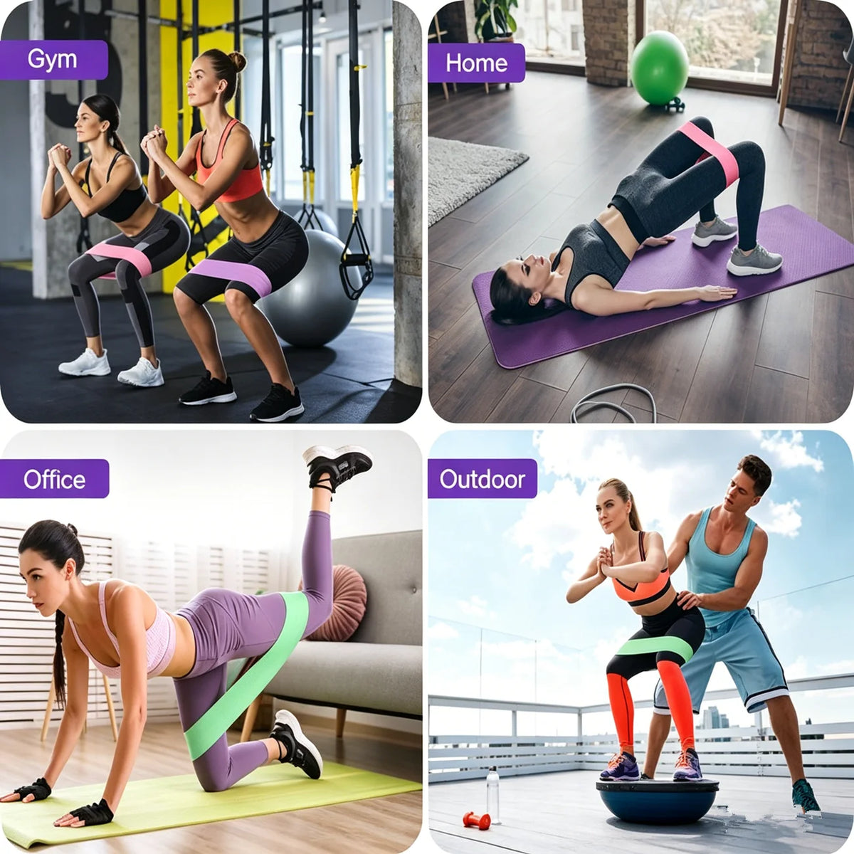 Set of 3 Resistance Exercise Loop Bands Fitness Home Gym Yoga Glutes Trainer