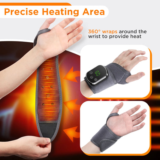 Heated Wrist Brace with Vibration Massage 5 Heat Levels 3 Vibration Modes USB Rechargeable Wrist Warmer Support for Men Women