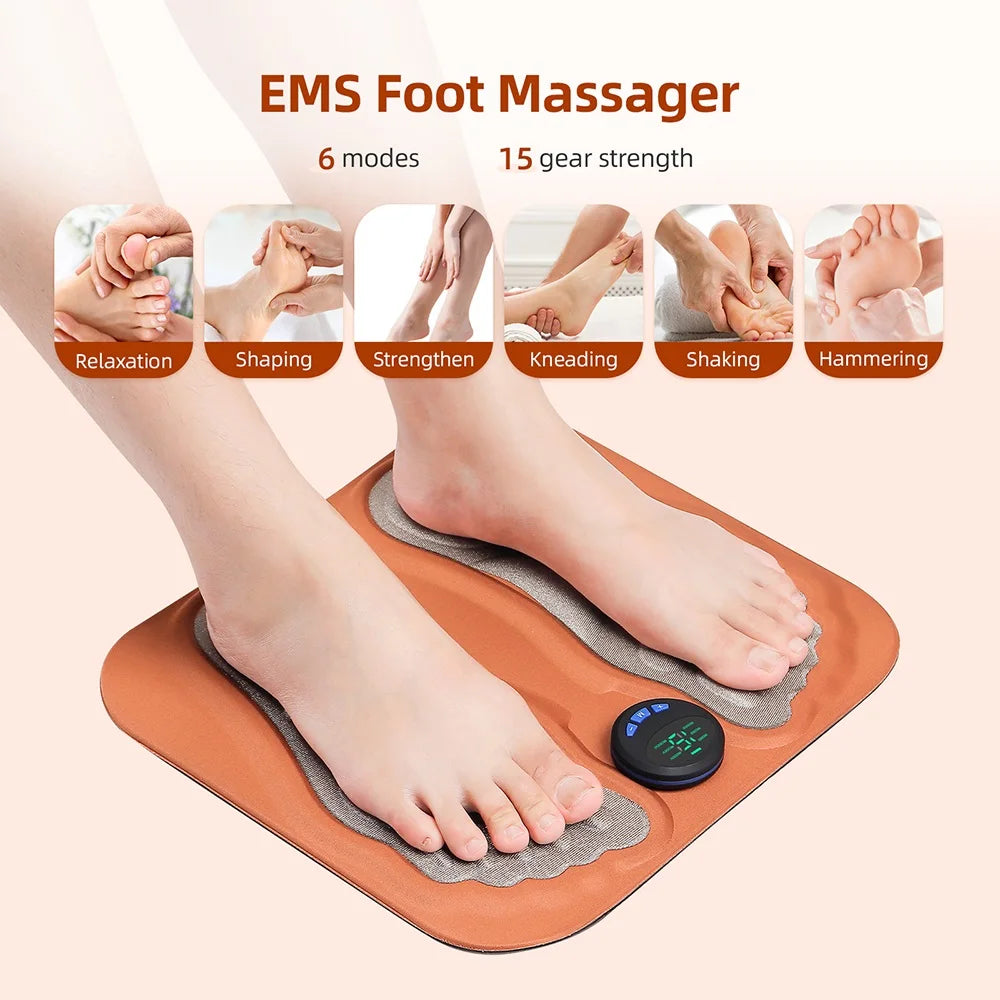 EMS Foot Massager Mat Electric Foot Massage Pad 15 Levels Intensity Foot Stimulator for Relaxation Muscle Leg Massage Portable Rechargeable Foot Massager