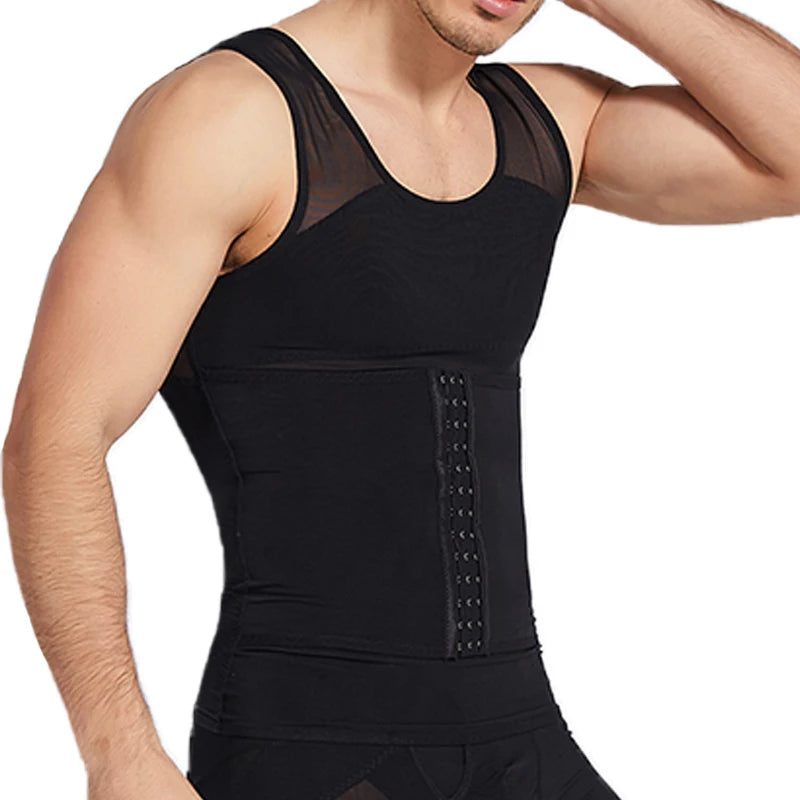CXZD Waist Trainer Muscle Girdle Shirt Men Slimming Body Shaper Tummy Vest Mesh Chain Corset Correction Abdomen Tank Top