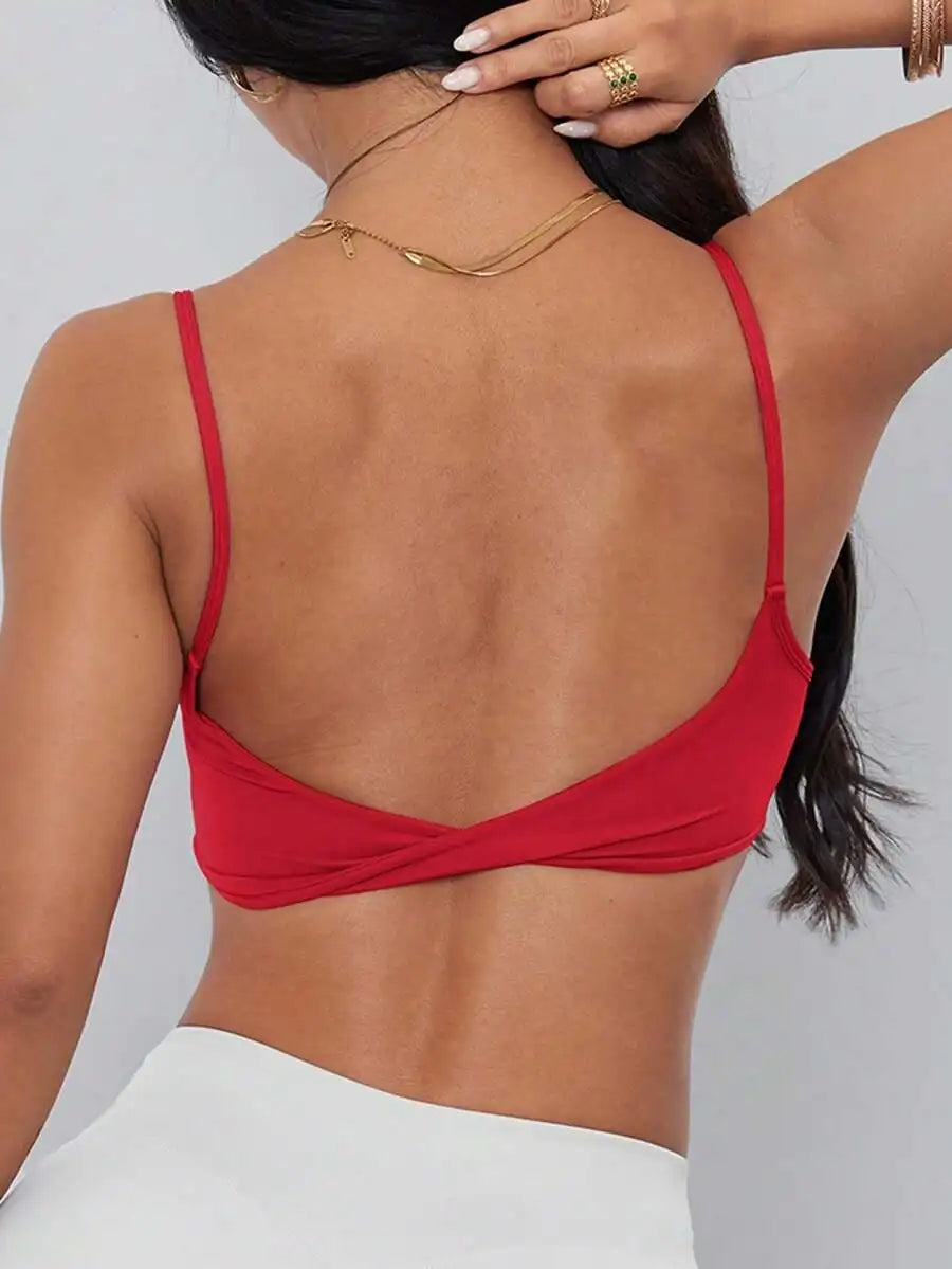 ATTRACO Women's Sports Bra, Twist Back Design, Fashionable Solid Color Sports Tank Top, With Removable Pads, Suitable For Yoga,