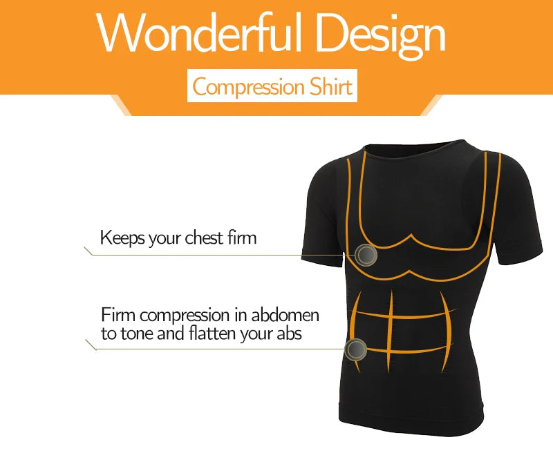2 PCS Men Slimming Underwear Compression T-Shirt Undershirt Muscle Knitting Tank Tops Tummy Control Gym Work out Short Sleeve Shapewear High Stretch Breathable Body Shaper